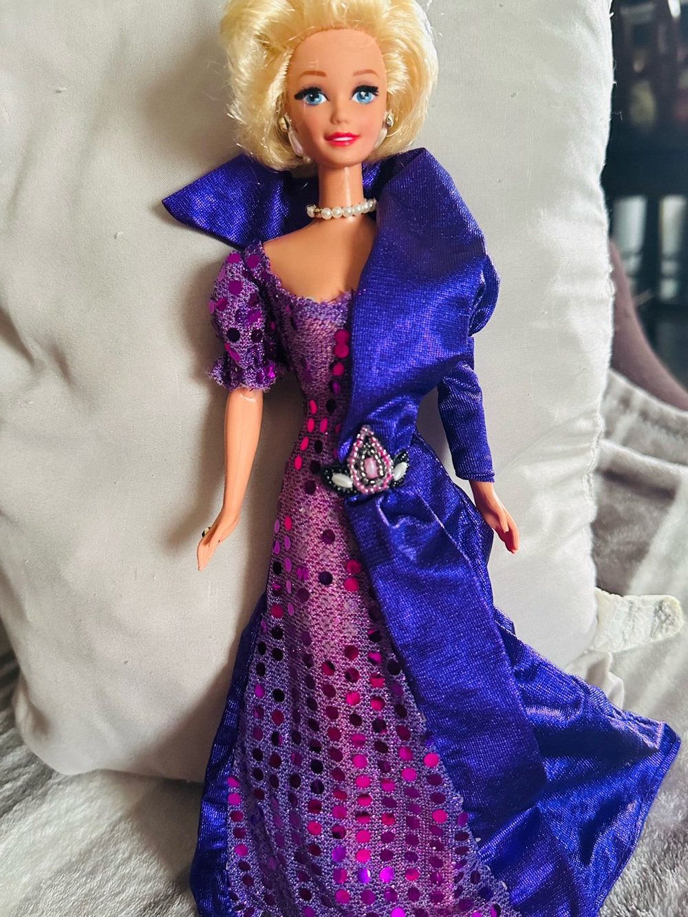 1991 Barbie Purple and Hot Pink Satin Evening Gown